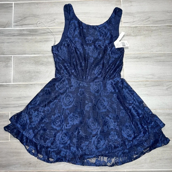 Speechless Blue Lace Floral Flowy Spring Dress, Juniors Size Large - Picture 1 of 6